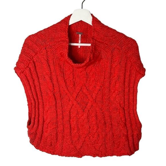 Free People Cotton Blend Cable Knit Mock Neck Crop Sweater Red Women's Size XS - Picture 1 of 8